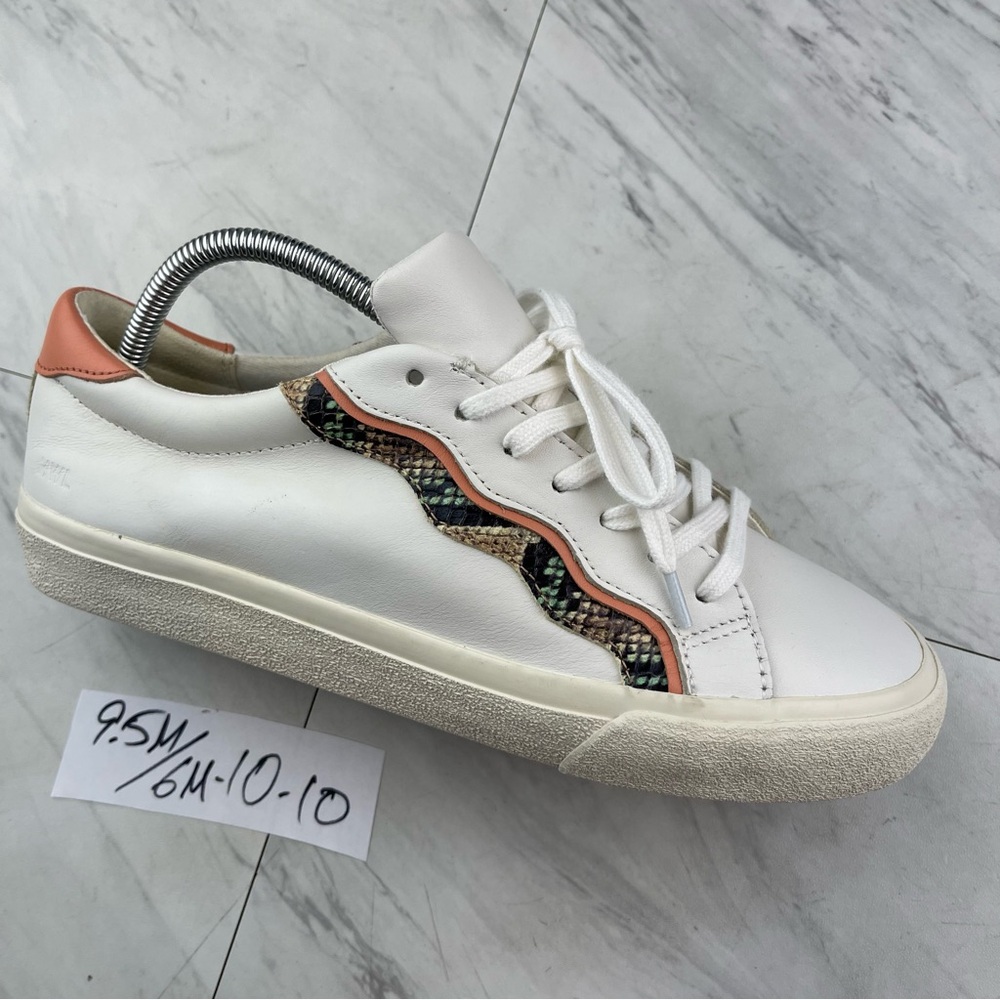•Madewell Sidewalk Sneaker Size 9.5 Womens White Leather Snake Shoe MC693